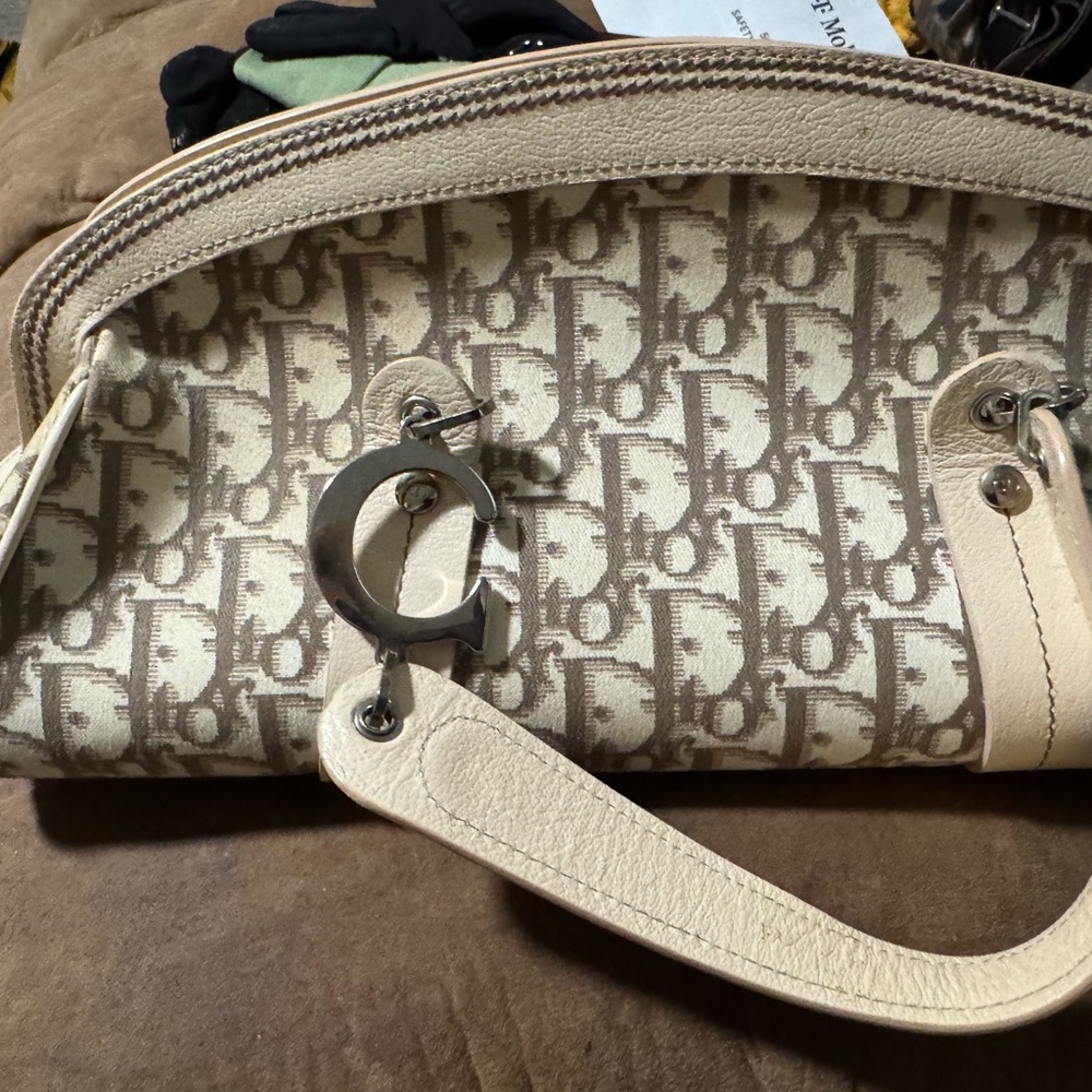 Dior Beige and Brown Monogram Shoulder Bag